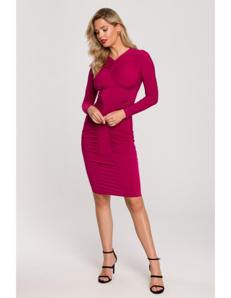 K140 Suknelė su raukšle per vidurį - rubino spalvos