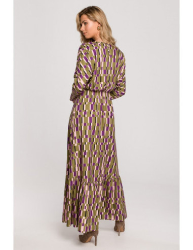 K144 Raštuota maxi suknelė su prakirpimu - 1 modelis 2