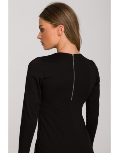 S314 Pieštukinė suknelė su odiniais apvadais - juoda 2