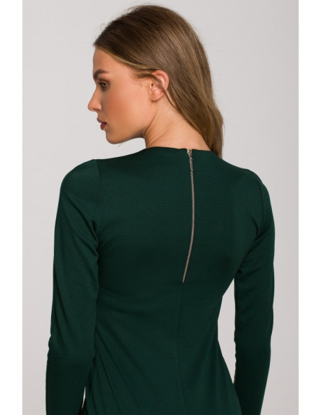 S314 Pieštukinė suknelė su odiniais apvadais - žalia