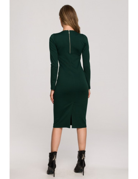 S314 Pieštukinė suknelė su odiniais apvadais - žalia