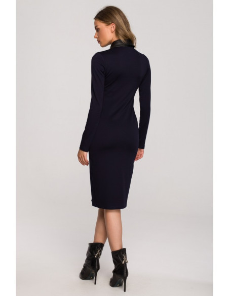 S322 Pieštukinė suknelė su spaudėmis - tamsiai mėlyna