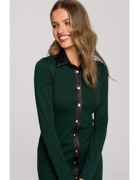 S322 Pieštukinė suknelė su spaudėmis - žalia