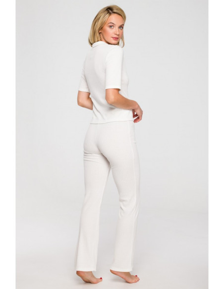 LA116 Palaidinė su briaunota apykakle - ekru spalvos