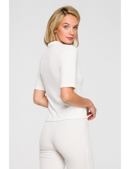 LA116 Palaidinė su briaunota apykakle - ekru spalvos