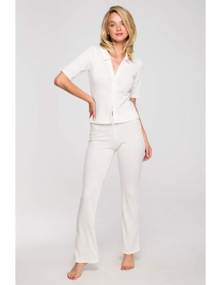 LA116 Palaidinė su briaunota apykakle - ekru spalvos