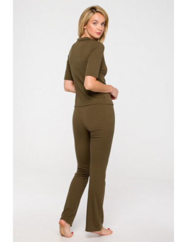 LA116 Palaidinė su briaunota apykakle - chaki spalvos 2