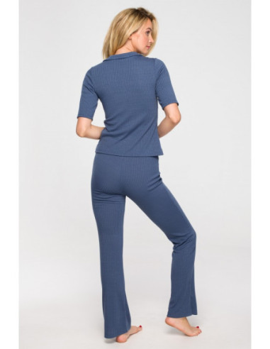 LA116 Palaidinė su briaunota apykakle - mėlyna 2