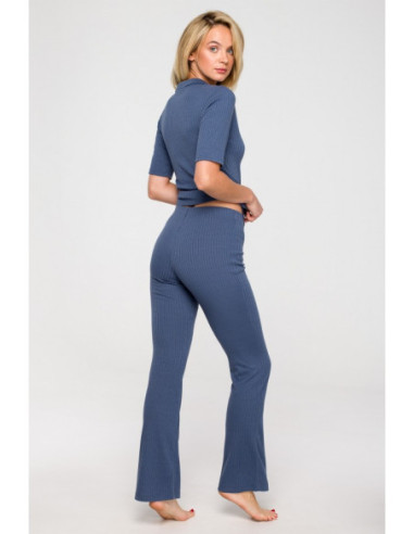 LA117 Mėlynos briaunuotos kelnės 2