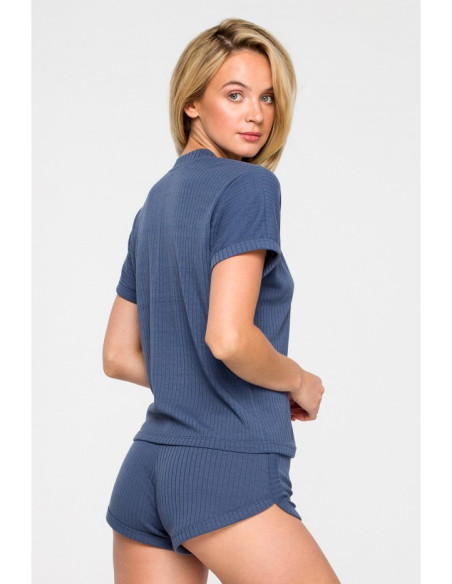 LA118 Languota palaidinė su V formos iškirpte - mėlyna