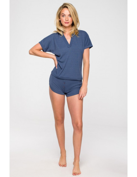 LA118 Languota palaidinė su V formos iškirpte - mėlyna