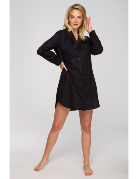 LA126 Naktiniai marškiniai su apykakle - juodi