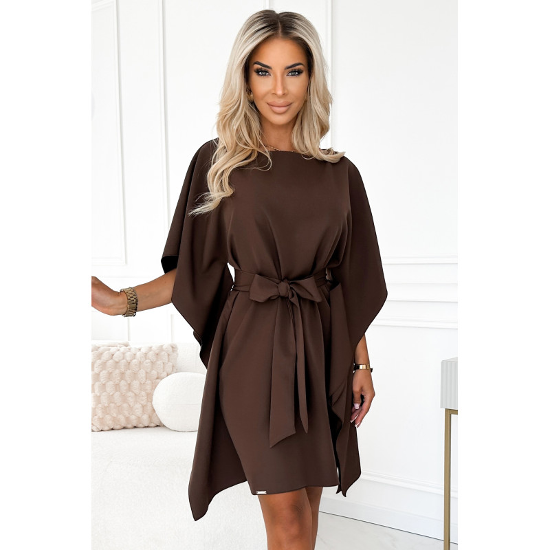  287-33 SOFIA Butterfly dress with a binding at the waist - chocolate color 