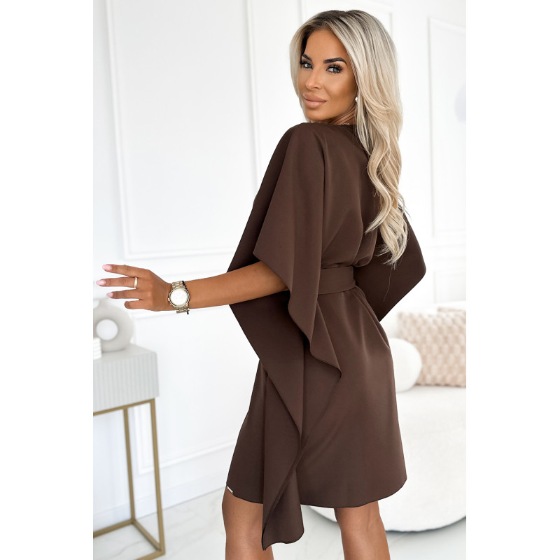 287-33 SOFIA Butterfly dress with a binding at the waist - chocolate color  2