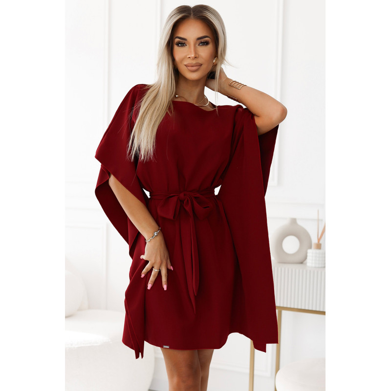  287-34 SOFIA Butterfly dress with a binding at the waist - Burgundy color 