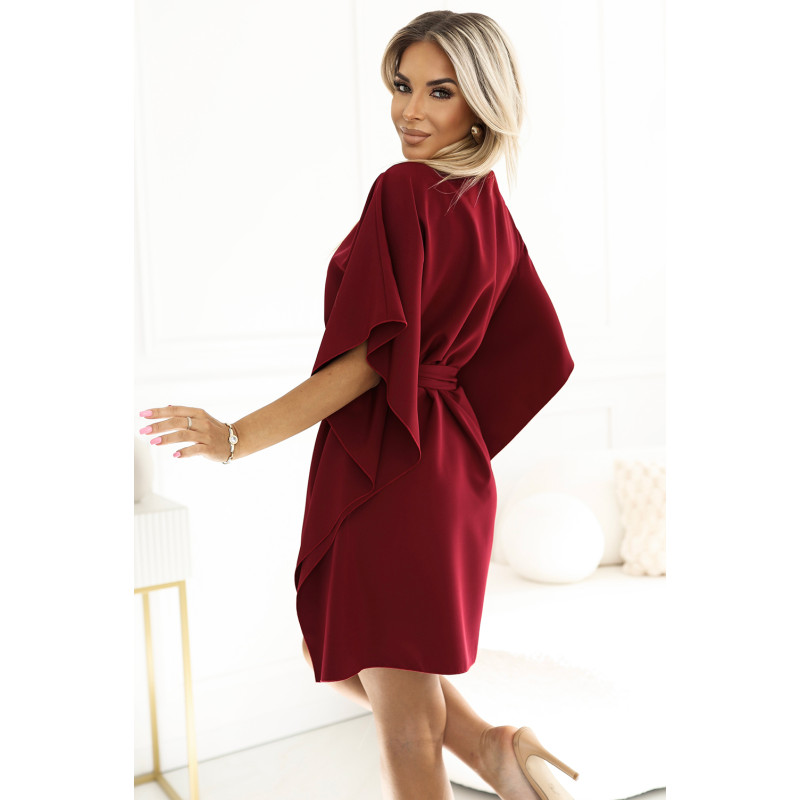 287-34 SOFIA Butterfly dress with a binding at the waist - Burgundy color  2