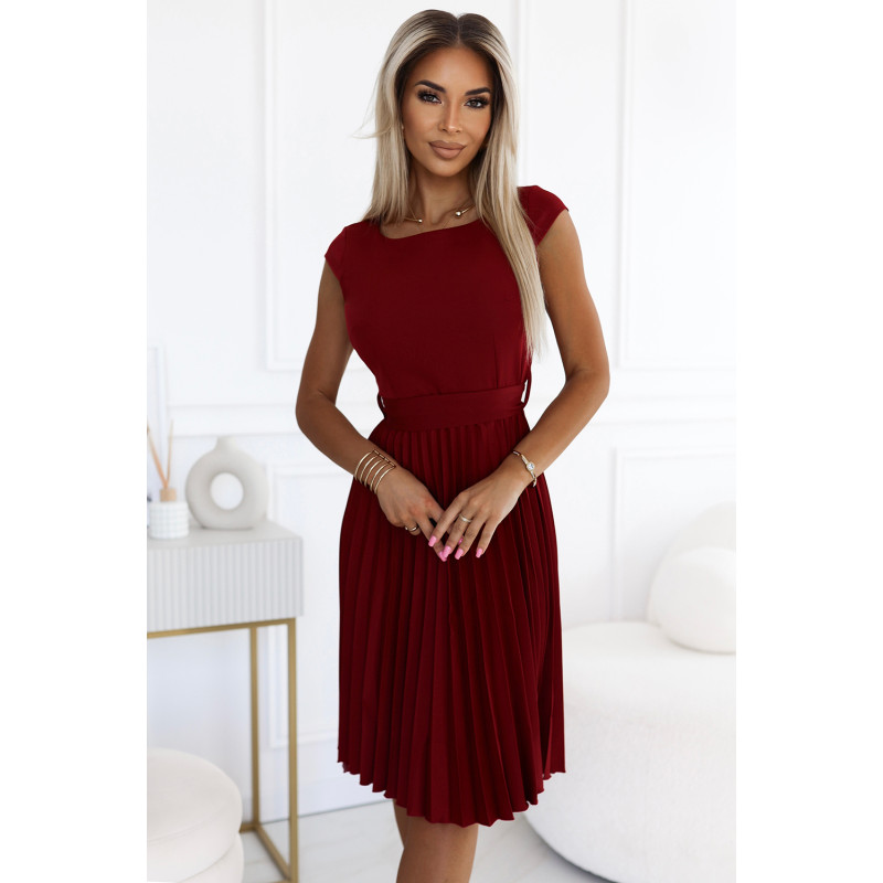  311-15 LILA Pleated dress with short sleeves - color burgundy 