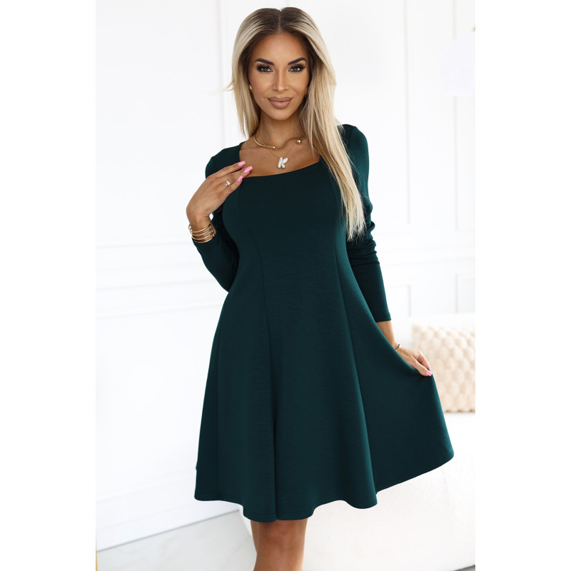  574-1 IVANA comfortable trapeze dress with a neckline and long sleeves - green 