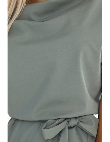  240-4 ROXI dress with asymmetrical skirt and belt - olive color 