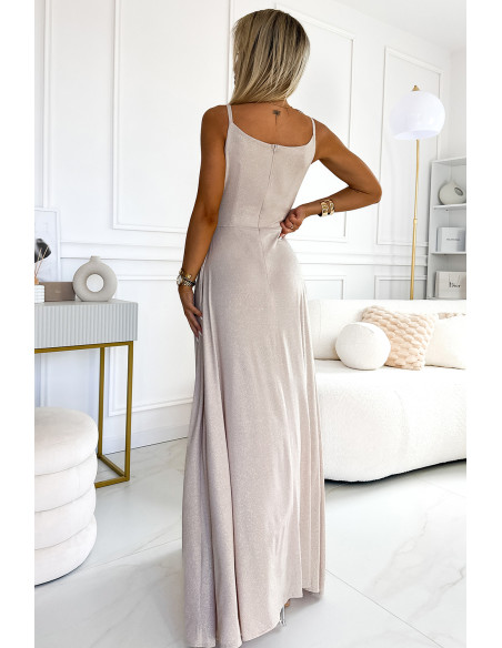  299-15 CHIARA elegant maxi dress with straps - beige with glitter 