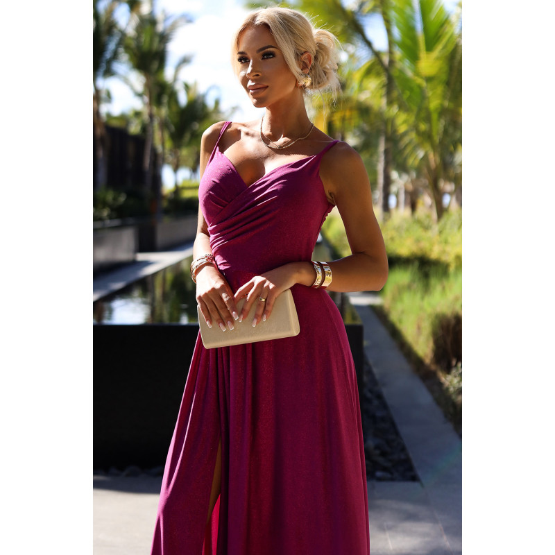  299-19 CHIARA elegant long maxi dress with straps - fuchsia with glitter 