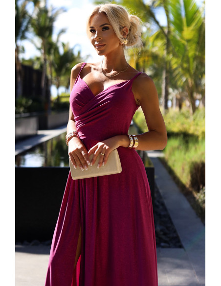  299-19 CHIARA elegant long maxi dress with straps - fuchsia with glitter 