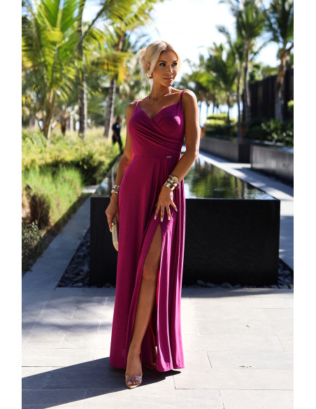  299-19 CHIARA elegant long maxi dress with straps - fuchsia with glitter 