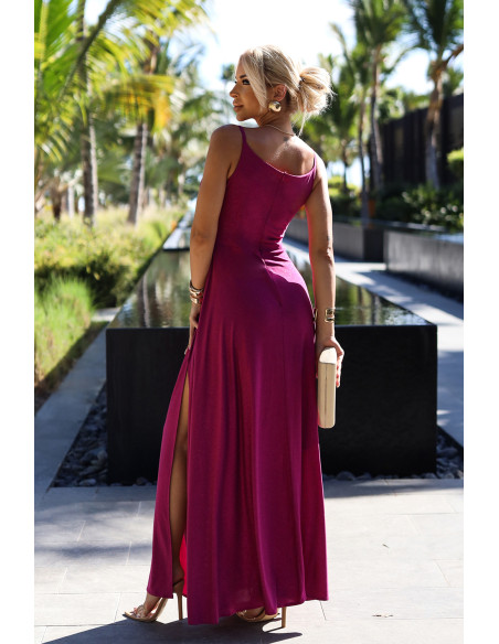  299-19 CHIARA elegant long maxi dress with straps - fuchsia with glitter 