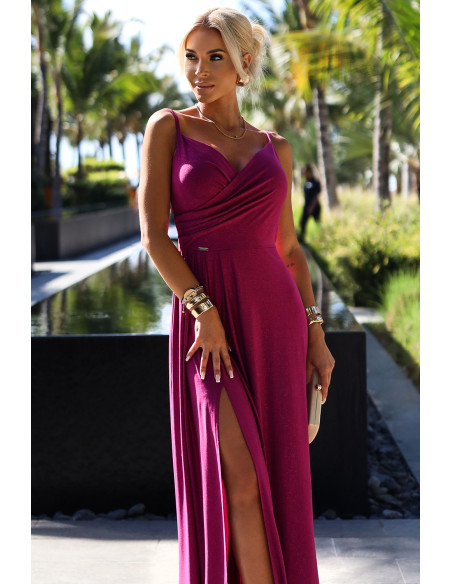  299-19 CHIARA elegant long maxi dress with straps - fuchsia with glitter 