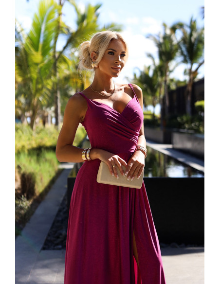  299-19 CHIARA elegant long maxi dress with straps - fuchsia with glitter 