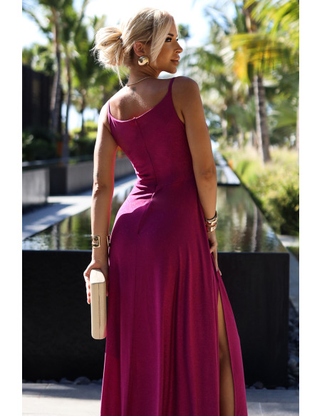  299-19 CHIARA elegant long maxi dress with straps - fuchsia with glitter 