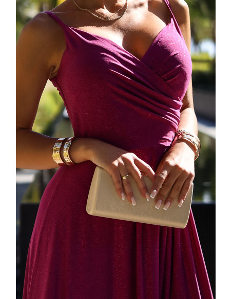  299-19 CHIARA elegant long maxi dress with straps - fuchsia with glitter 