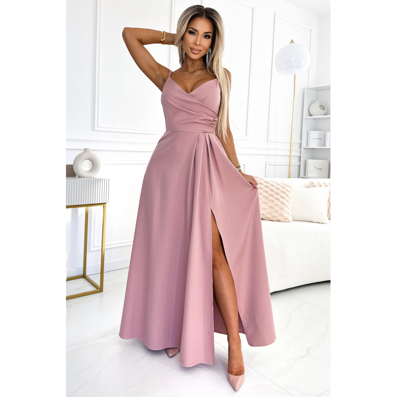  299-16 CHIARA elegant maxi dress with straps - dirty pink 