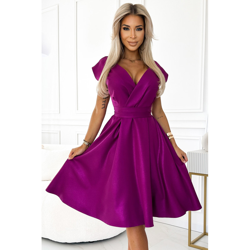  348-8 SCARLETT flared dress with a neckline - fuchsia with glitter 