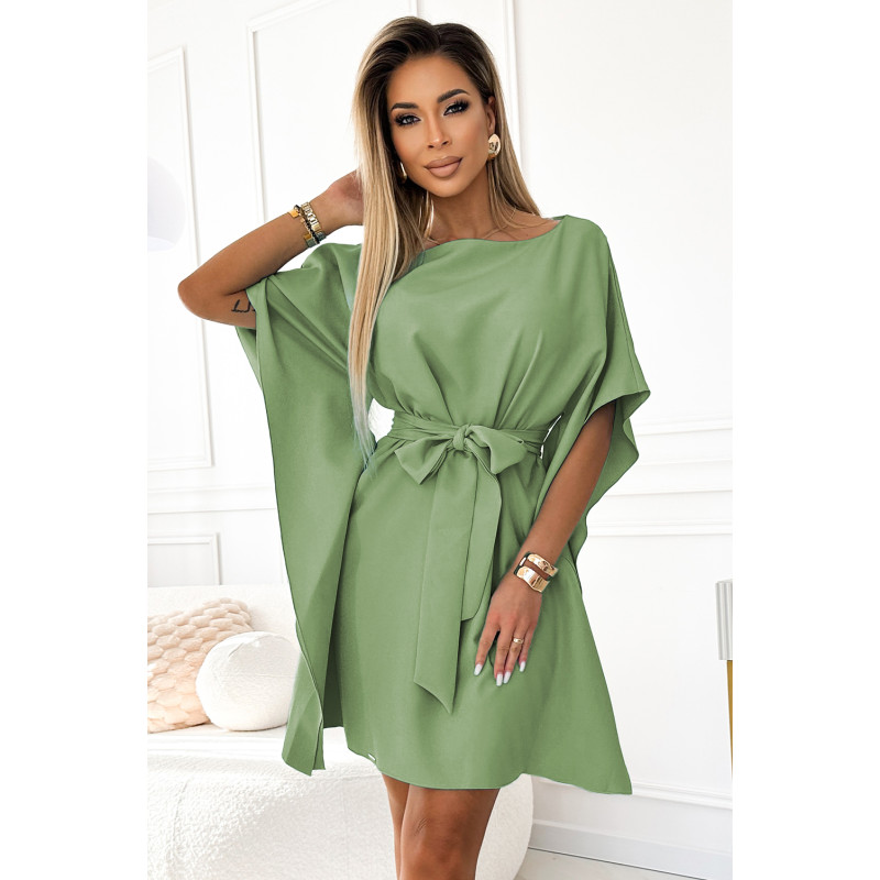  287-27 SOFIA Butterfly dress with a binding at the waist - olive color 