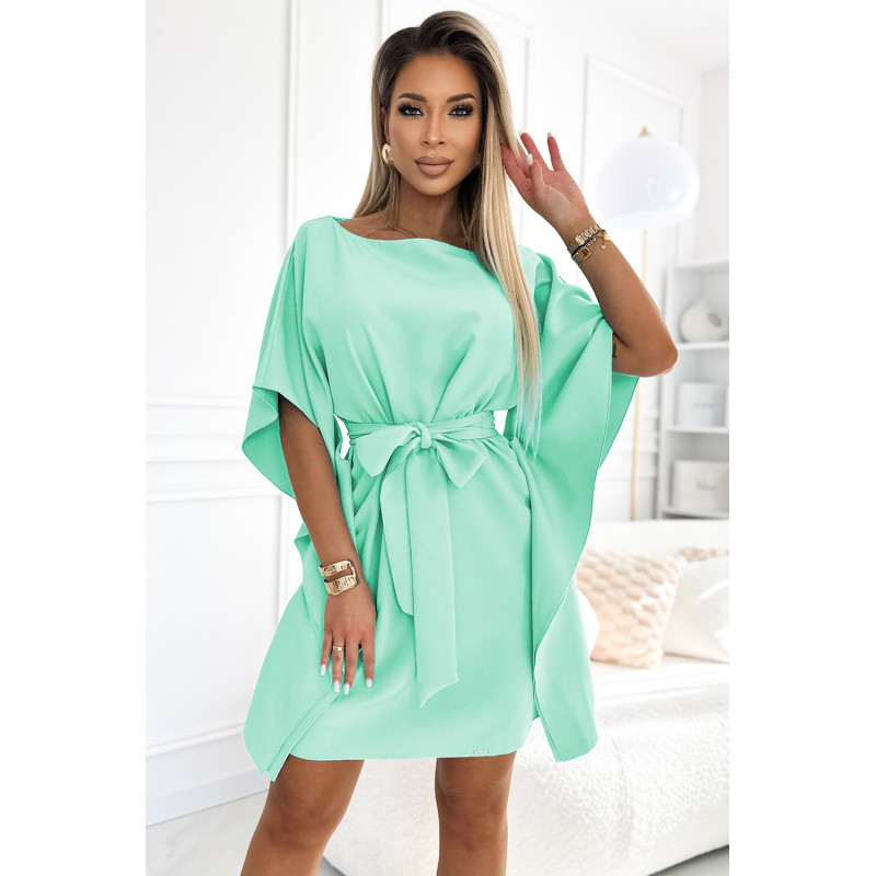  287-31 SOFIA Women's butterfly dress with a tie at the waist - mint 