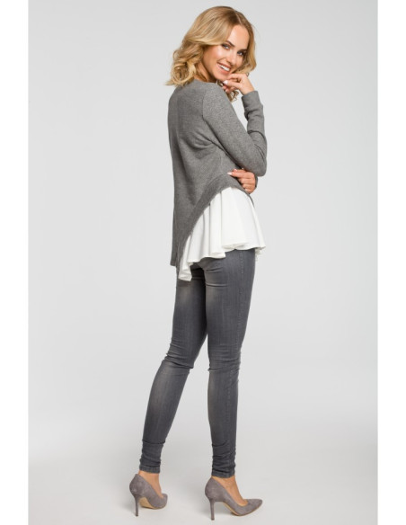 M333 Dvisluoksnė asimetriška palaidinė - pilka