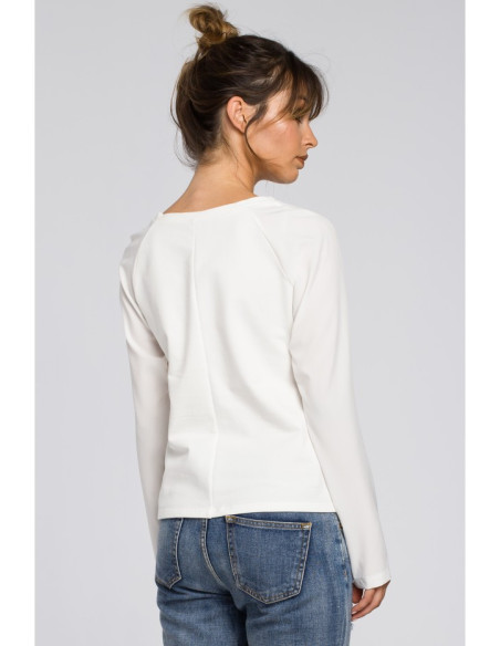 B047 Elegantiška megzta moteriška palaidinė - ecru spalvos