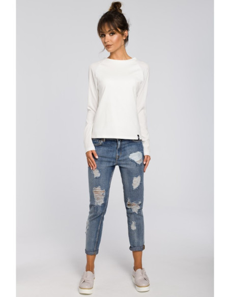 B047 Elegantiška megzta moteriška palaidinė - ecru spalvos