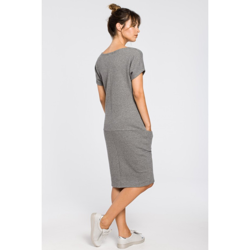 B050 Laisva midi suknelė su kišenėmis - pilka 2