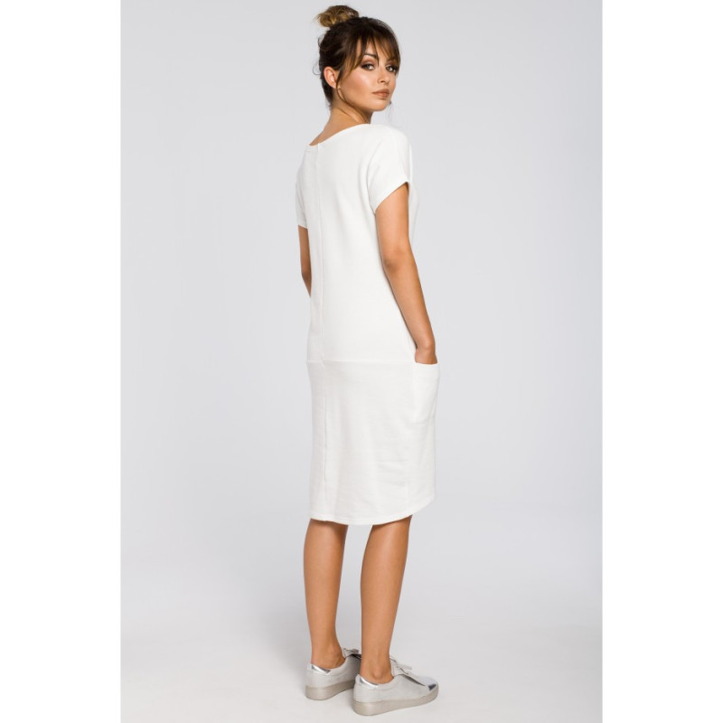 B050 Laisva midi suknelė su kišenėmis - ecru spalvos 2