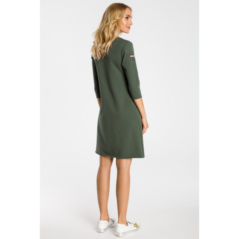 M343 Trapecijos formos suknelė su kišenėmis - miliarno žalia 2