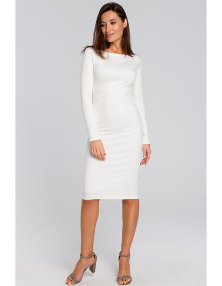 S152 Prigludusi pieštuko formos suknelė - ecru spalvos