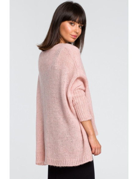 BK018 Laisvas megztinis su kišenėmis - rožinis
