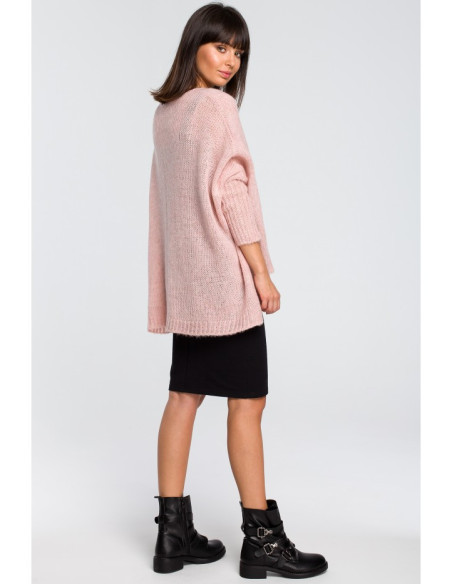 BK018 Laisvas megztinis su kišenėmis - rožinis
