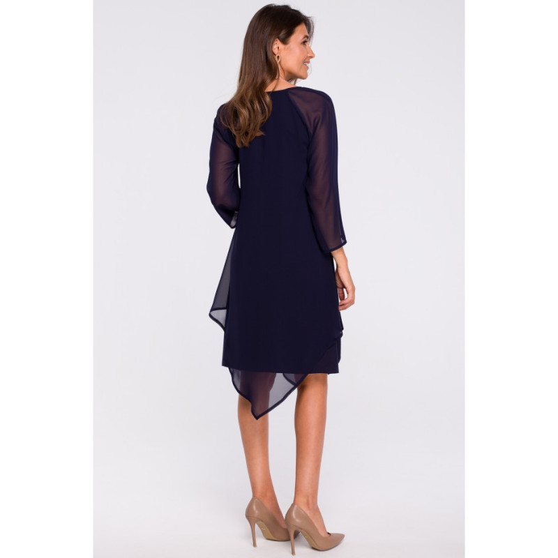 S159 Šifoninė suknelė su asimetriška apačia - tamsiai mėlyna 2