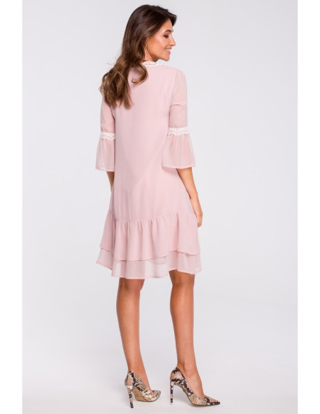 S160 Šifoninė suknelė su raukiniais - pudros mėlyna