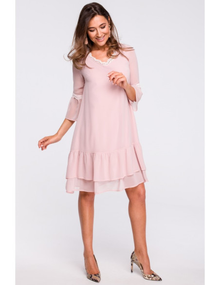 S160 Šifoninė suknelė su raukiniais - pudros mėlyna