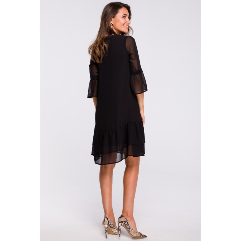 S160 Šifoninė suknelė su raukiniais - juoda 2
