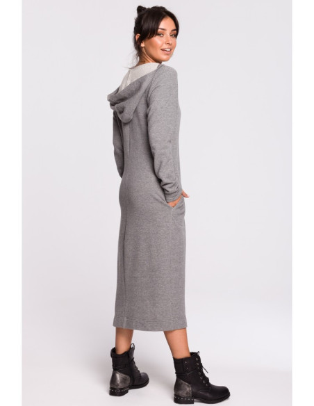 B128 Maxi suknelė su gobtuvu - pilka